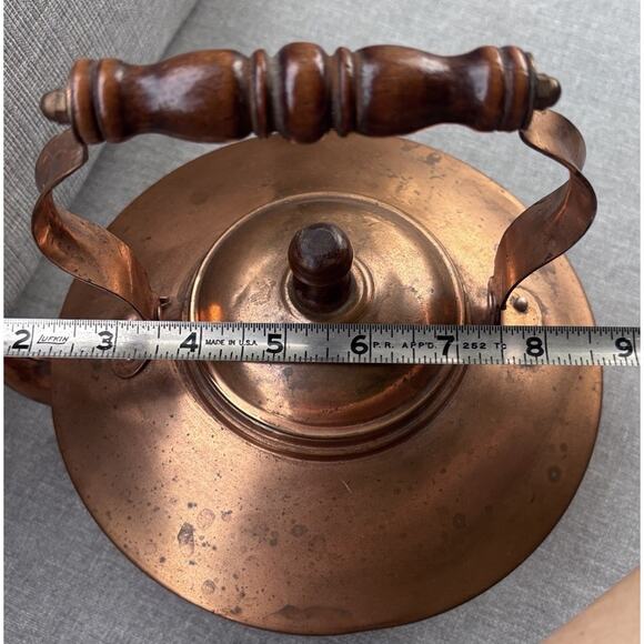 Vintage Retro Copper Tea Kettle Tin Lined Wood Handle Farmhouse Cottage - Picture 11 of 12